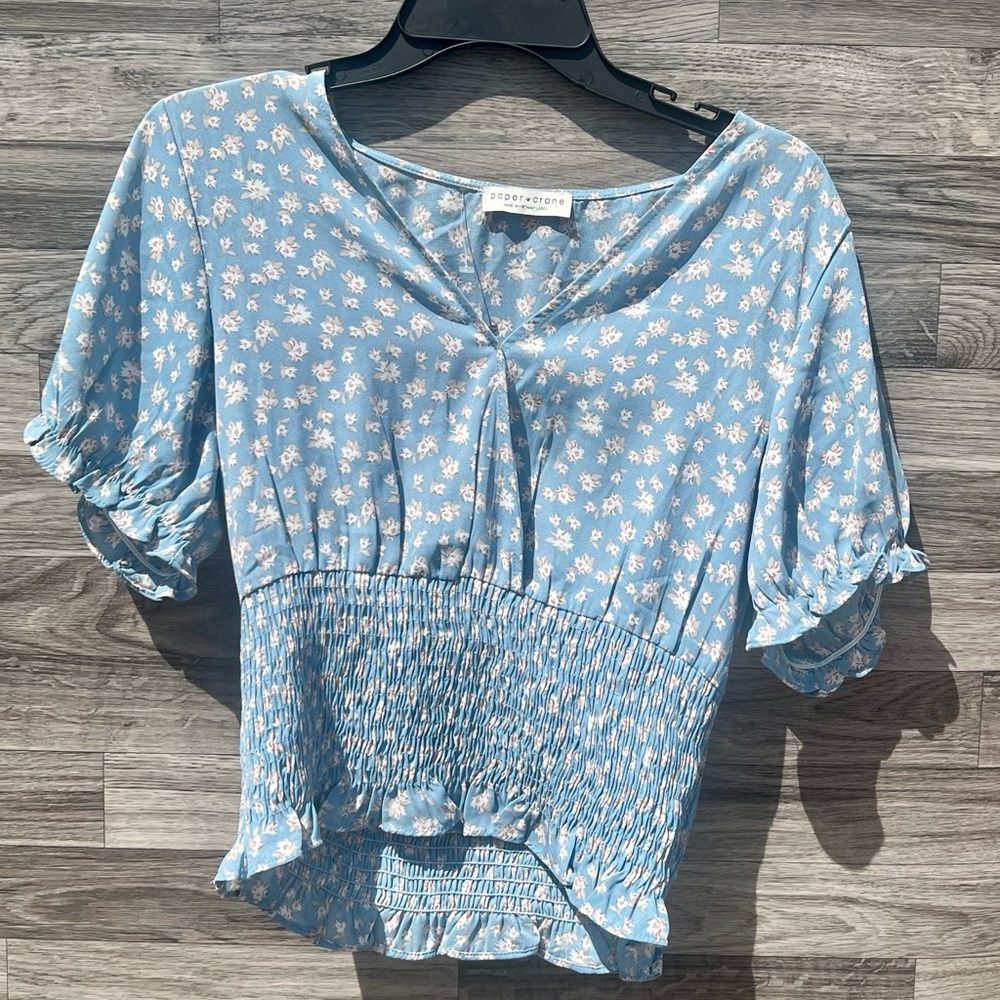Paper Crane Light Blue Floral Blouse